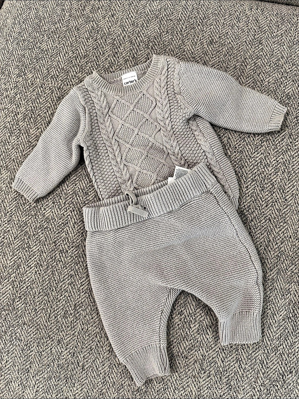 Carter's Knit Sweater Pants Set Gray Baby 3M Like New